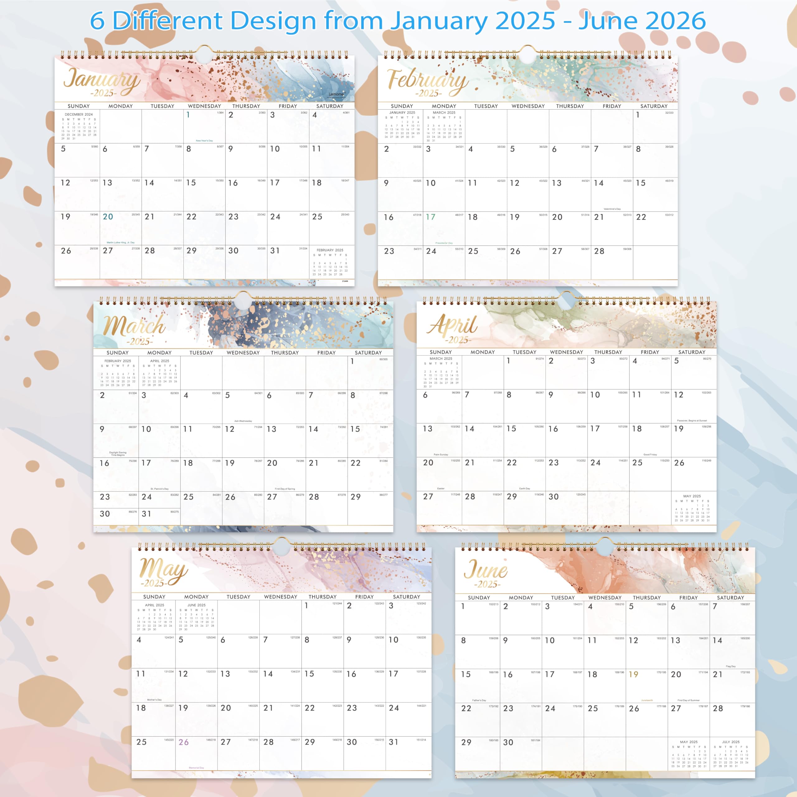 Lemome 2025-2026 Wall Calendar | 18-Month Large Planner (Jan 2025 - Jun 2026) | 14.8 x 11.4 Inches with Julian Dates | Perfect for Office, Home & School Organization