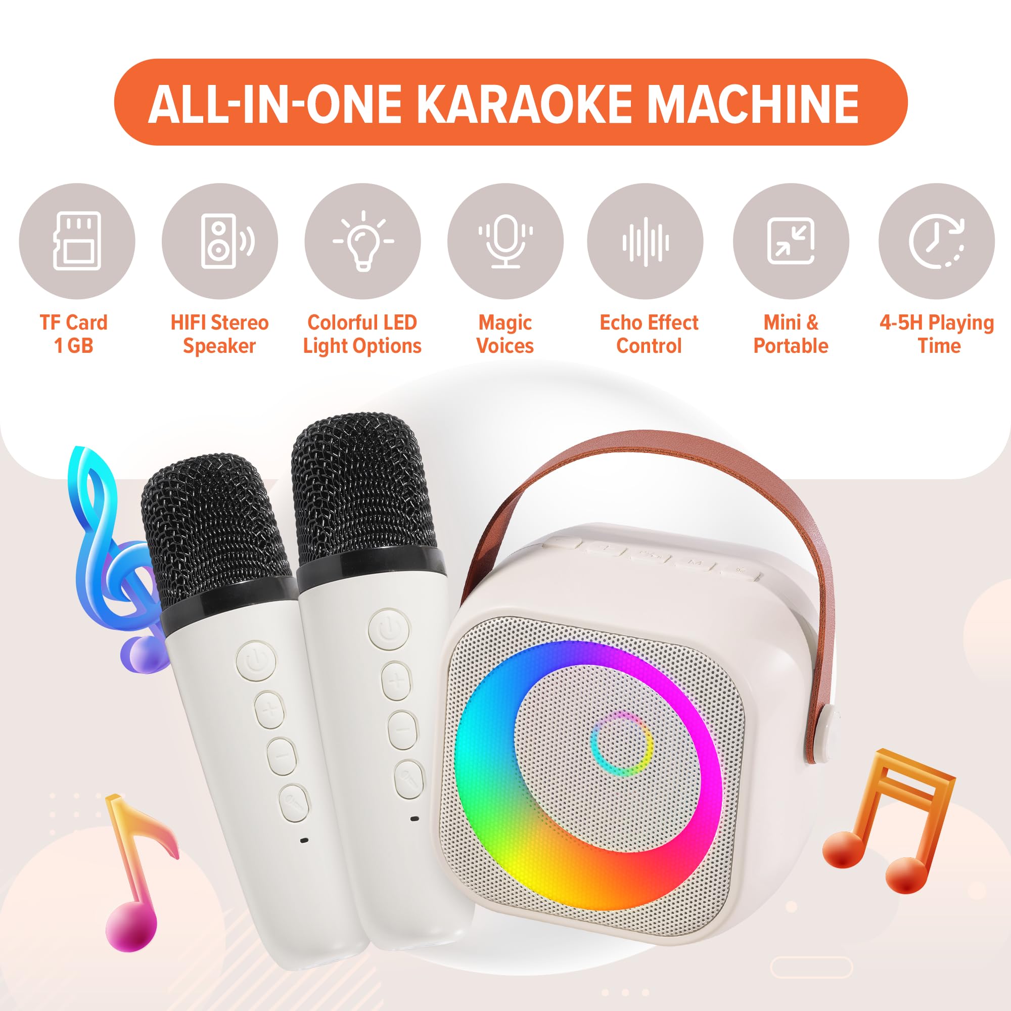 Portable Kids Karaoke Machine with Bluetooth - 25 Built-in Children's Songs, 2 Wireless Microphones - Perfect Birthday & Easter Gift for Toddlers Ages 2-5 | Home Entertainment, Party Fun & Singing Practice