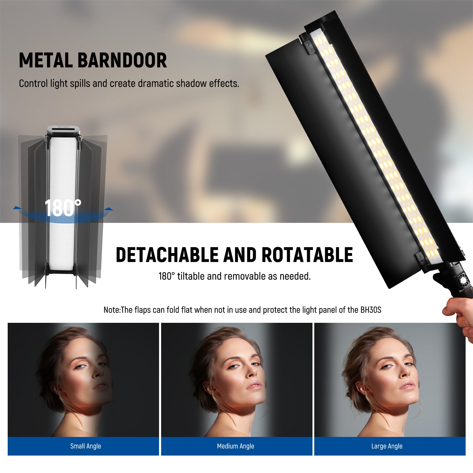 NEEWER CT3 Two Flap Metal Barndoors for BH30S LED Light - Professional Photography Lighting Accessory for Studio, Video & Portrait Shoots