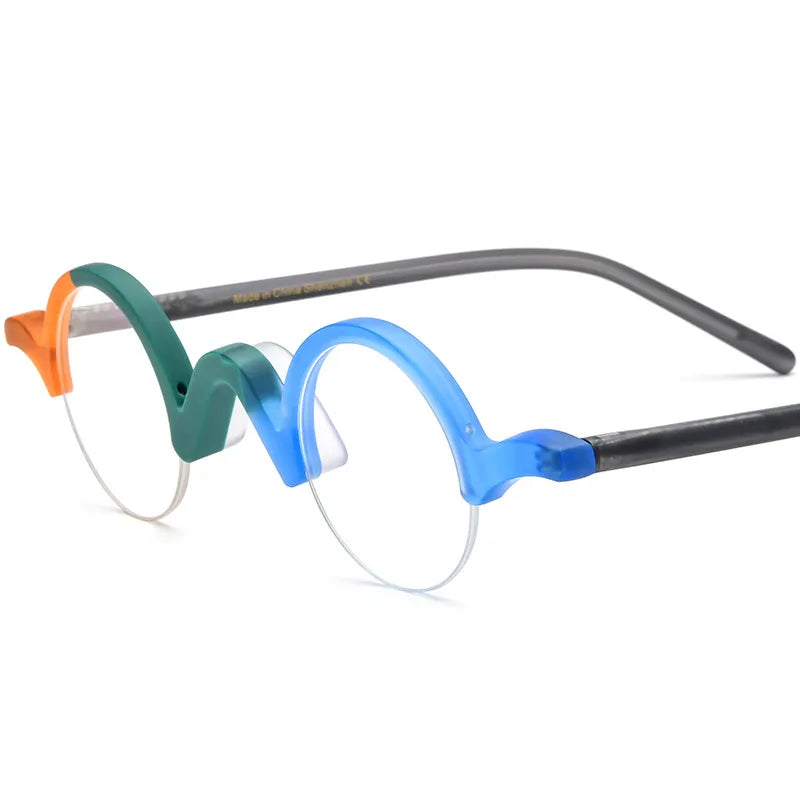 CCspace Unisex Semi-Rim Round Acetate Eyeglasses 56883 - Lightweight & Durable Frame for Men & Women - Perfect for Reading, Work & Everyday Wear
