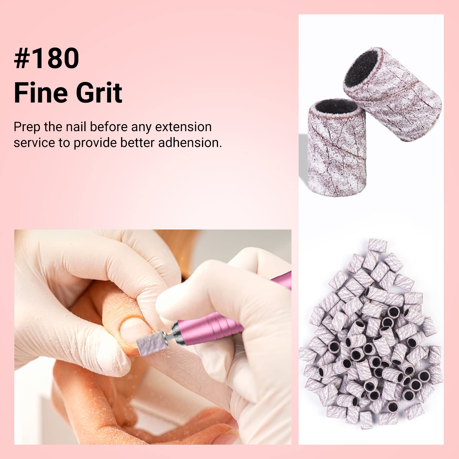MelodySusie 100 Pcs Nail Drill Bits Sanding Bands - 180 Fine Grit Nail File Sanding Bands for Acrylic Nails, Gel Manicures & Pedicures | Professional Nail Art Tools for Salon & Home Use