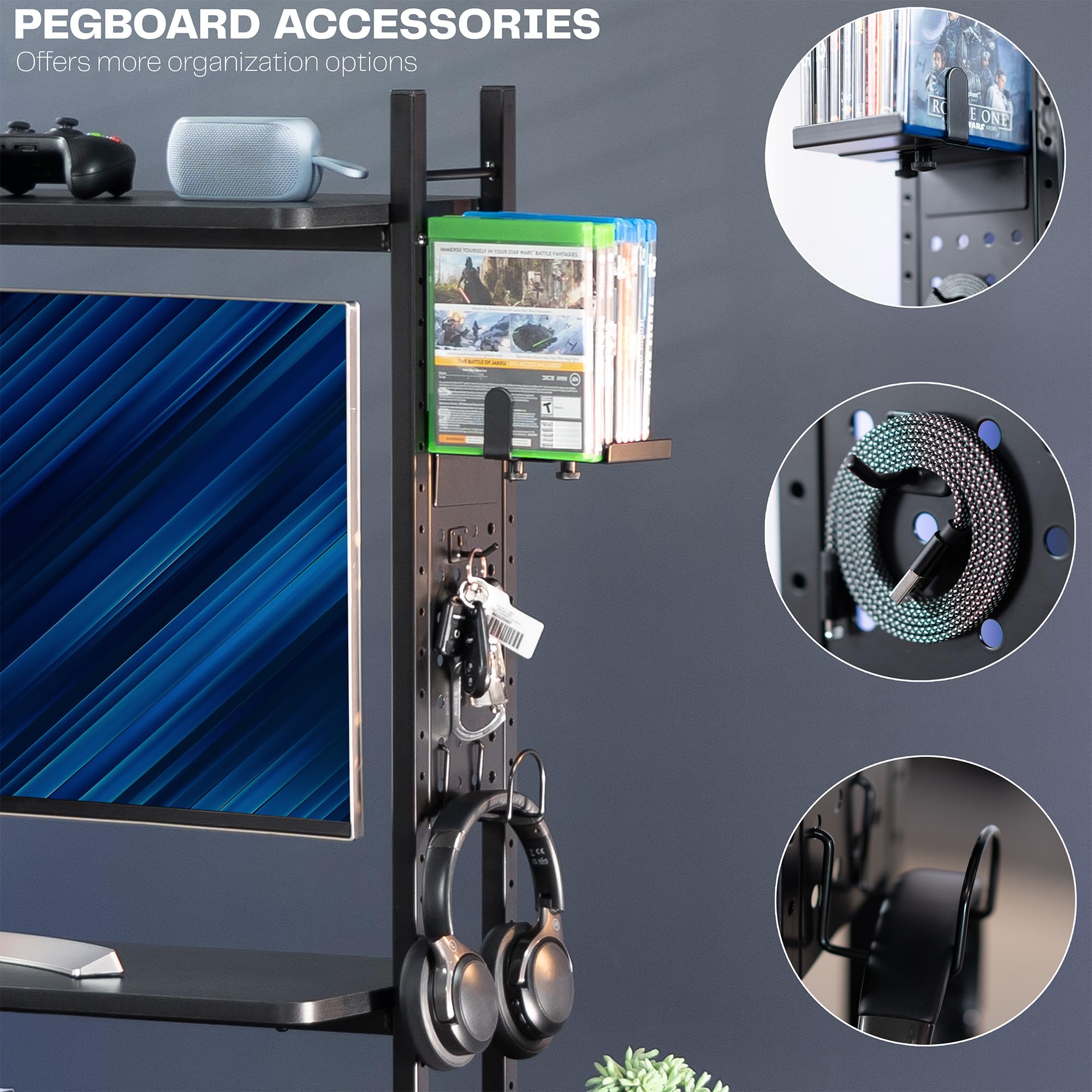 VIVO 40 Inch Black Clamp-on 2-Tier Desk Shelf with Pegboard - Organizer for Table Accessories, Gaming Devices, Office Supplies - Perfect for Home Office, Gaming Setup & Workspace Organization
