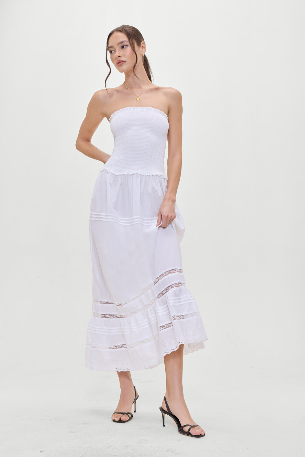 Empress Strapless Smocked Maxi Dress for Women - Elegant White Summer Beach Wedding Party Dress | Perfect for Beach Vacations, Date Nights & Special Occasions