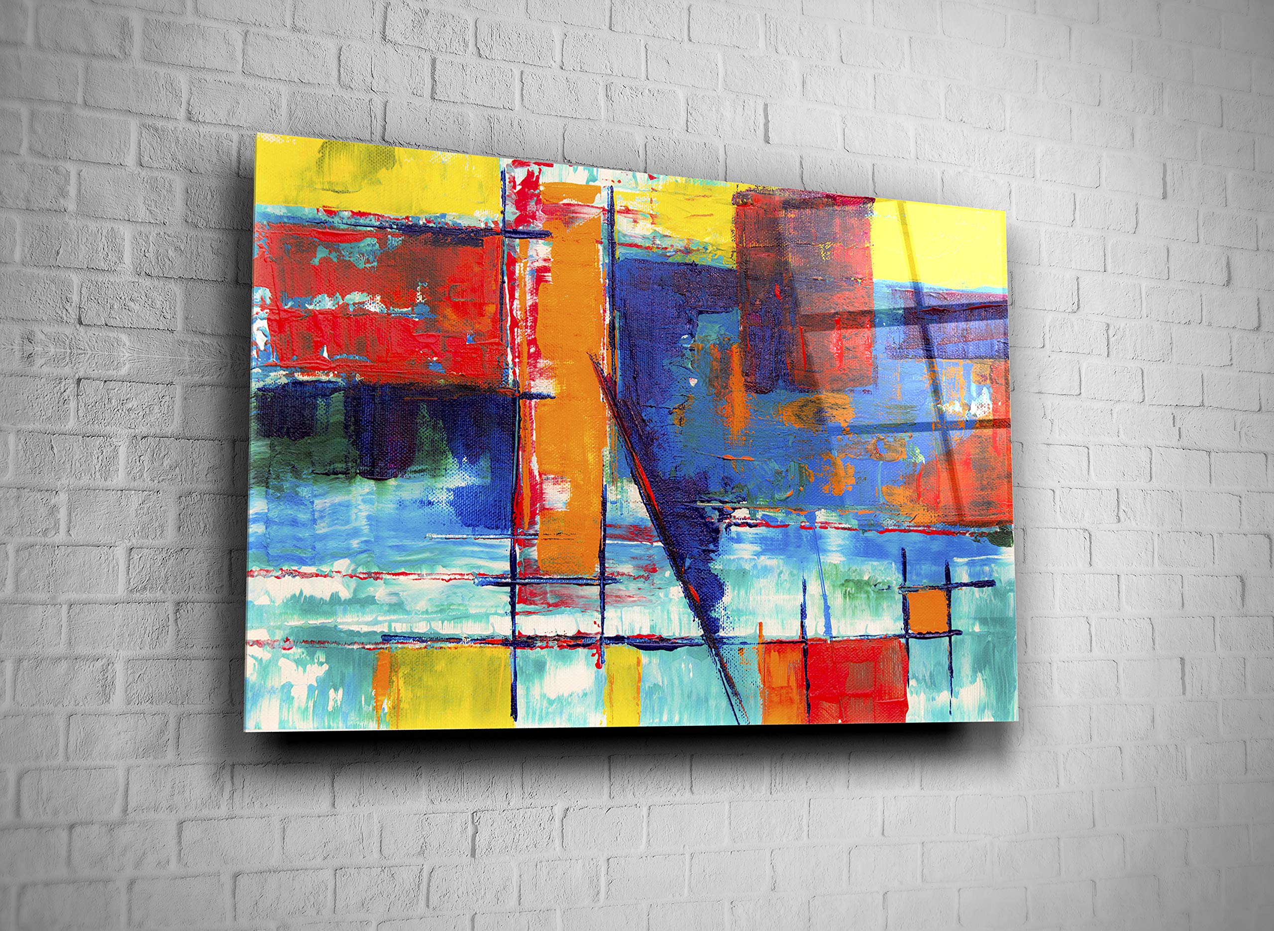 Vibrant Abstract Painting Tempered Glass Wall Art - 16x24 Inch Modern Home & Office Decor - Perfect for Living Room, Bedroom, Hotel Lobby - Unique Gift Idea for Housewarming & Weddings