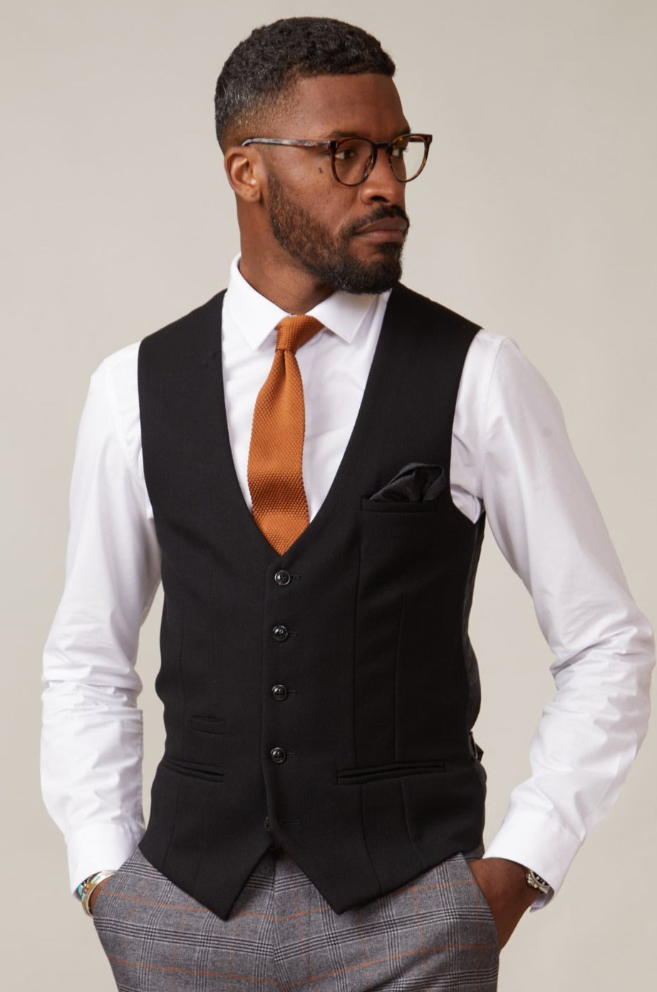 KELVIN Men's Slim Fit Black Single Breasted Waistcoat Vest - Perfect for Weddings, Business & Formal Events