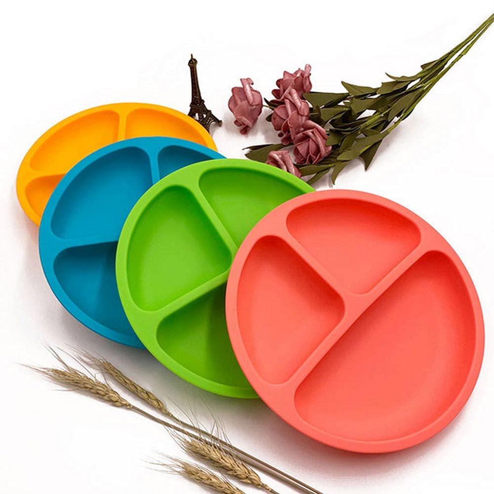 BPA-Free Divided Silicone Plates for Toddlers & Kids - No Suction, Dishwasher, Microwave & Oven Safe - Boys' Sectioned Feeding Plates for Mealtime, School Lunches & Picnics