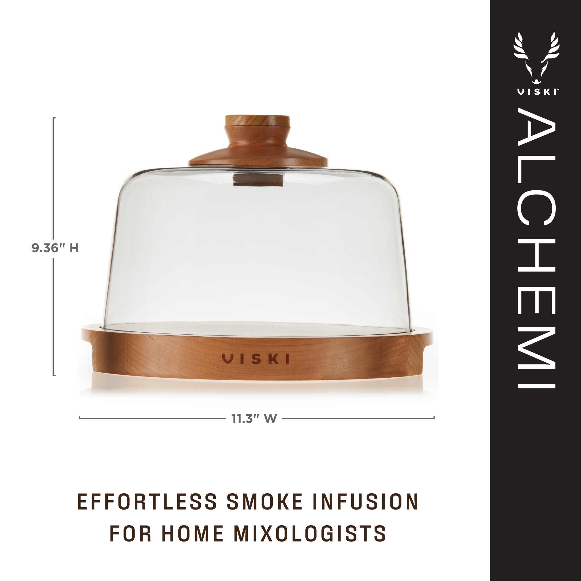 Premium Alchemi Smoked Cocktail Dome Kit - Whiskey & Cocktail Smoking Set with Glass Dome, Wooden Base & Reusable Sticks (Perfect for Home Bars, Parties & Gifts)