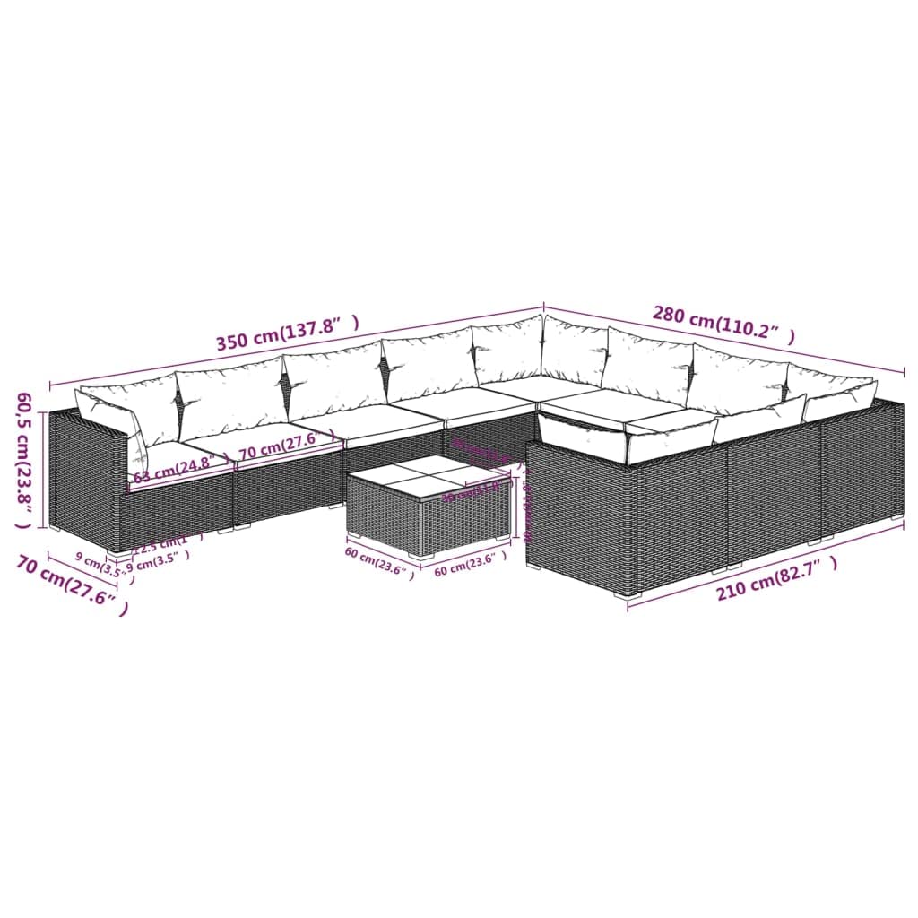 vidaXL 11-Piece Patio Lounge Set with Cushions - Durable Poly Rattan Outdoor Furniture with Steel Frame & Green Cushions - Brown - Perfect for Backyard, Garden, Poolside & Terrace Relaxation
