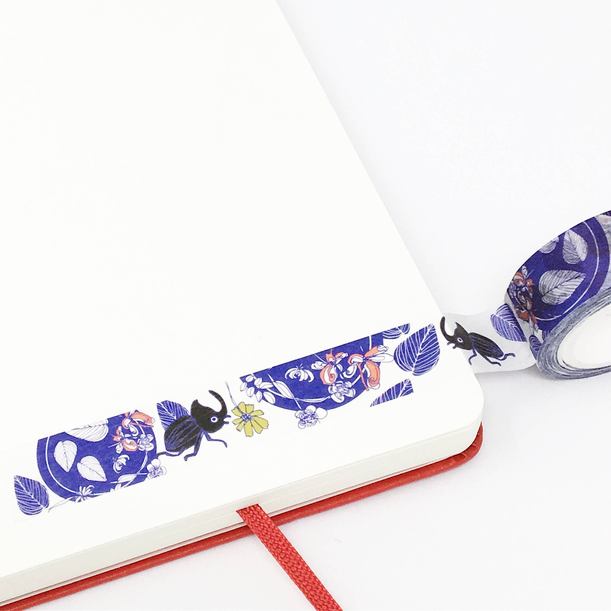 Beetles Garden Floral Washi Tape - Decorative Japanese Paper Tape for Scrapbooking, Journaling, DIY Crafts, Gift Wrapping & Home Decor