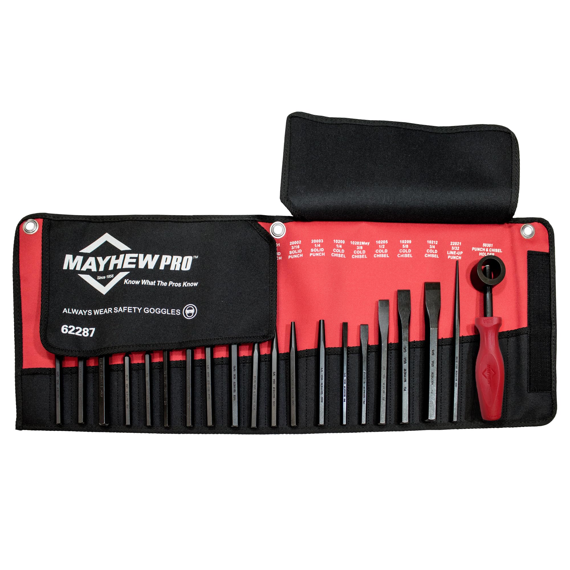 Mayhew Tools 62287 20-Piece SAE Punch and Chisel Set with Black Oxide Finish - Perfect for Metalworking, Woodworking, and DIY Home Repairs