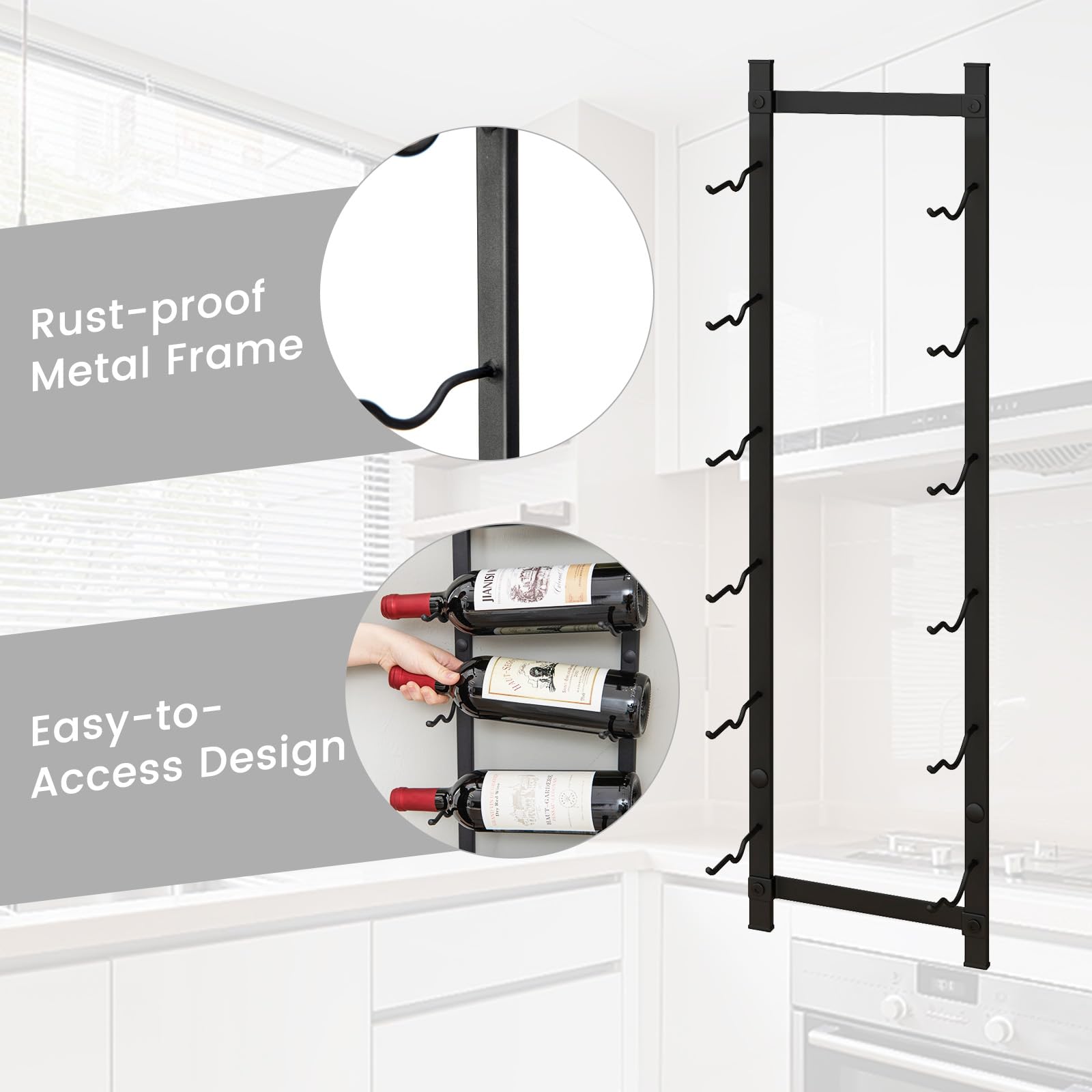 GOFLAME Wall Mounted Wine Rack for 6 Bottles - Rustproof Metal Hanging Wine Holder - Space Saving Wine Storage Organizer for Kitchen, Dining Room, Bar & Cellar - Perfect for Home Decor & Entertaining Guests (Black)
