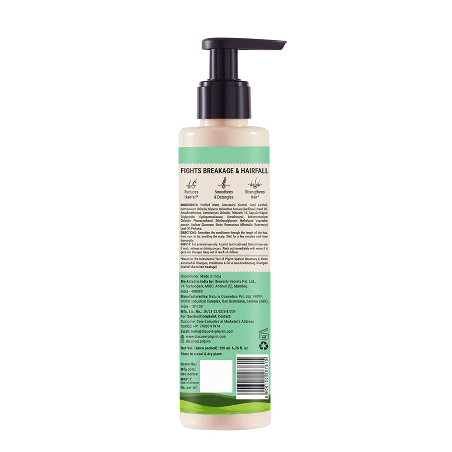 Pilgrim Spanish Rosemary & Biotin Anti-Hair Fall Conditioner - Reduce Hair Loss & Breakage | 95% Stronger Hair | All Hair Types | Men & Women | 200ml | Daily Hair Care for Thicker, Healthier Locks