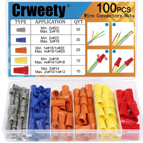 Crweety 100PCS Colorful Insulated Wire Connectors - Electrical Twist-On Wire Nuts for Quick Secure Connections | Ideal for Home Wiring, DIY Electrical Projects & Appliance Repairs