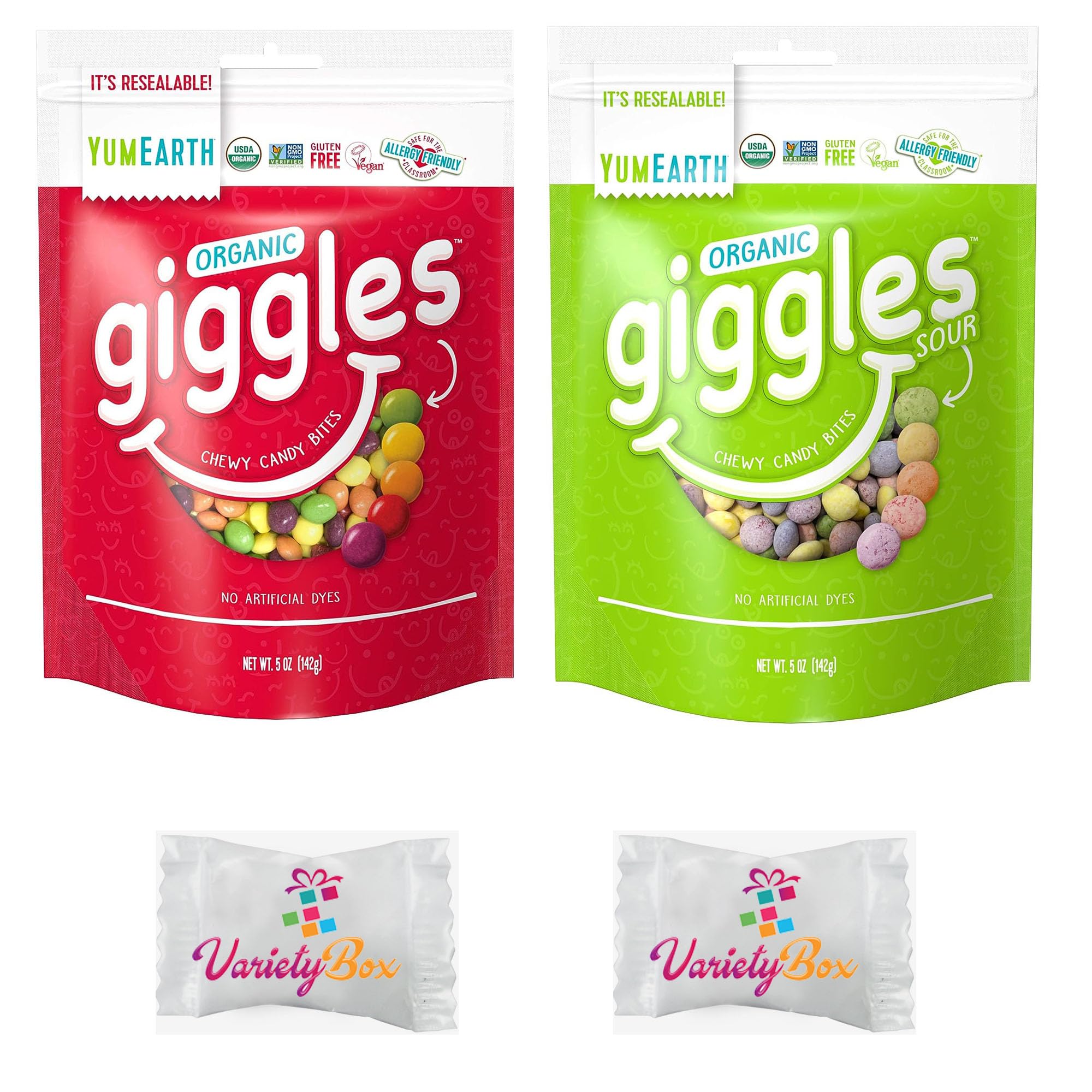 Yumearth Giggles & Sour Giggles 5oz Bundle - Variety Pack of Organic Fruit Snacks & Mints in Resealable Bags - Perfect for Lunchboxes, Party Favors & On-the-Go Snacking