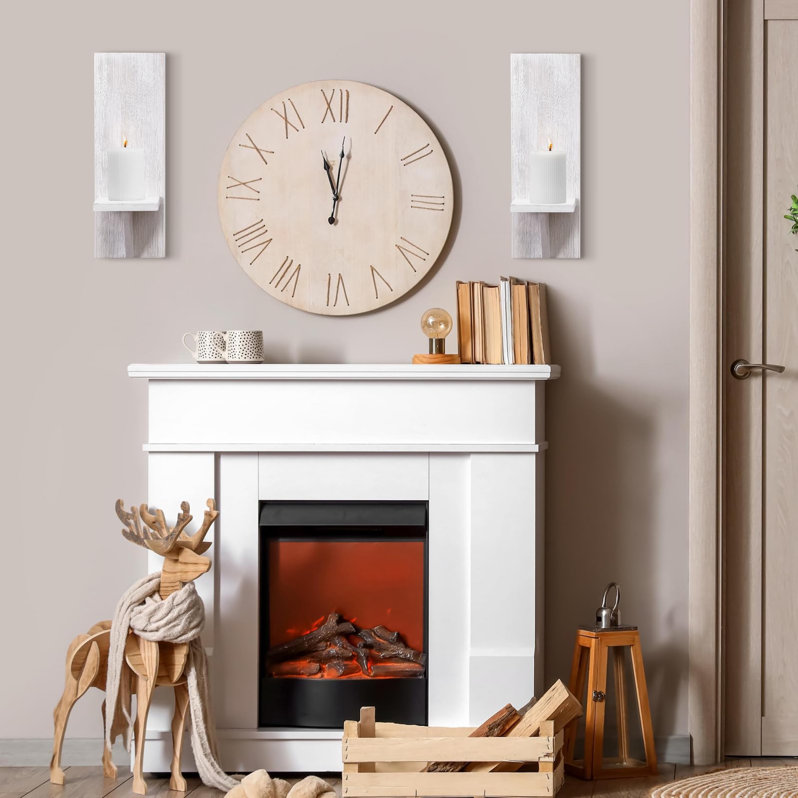 WELLAND White Wall Mount Candle Holders - Set of 2, Farmhouse Wall Sconces with Floating Shelves, Rustic Home Decor for Living Room, Bedroom & Dining Room