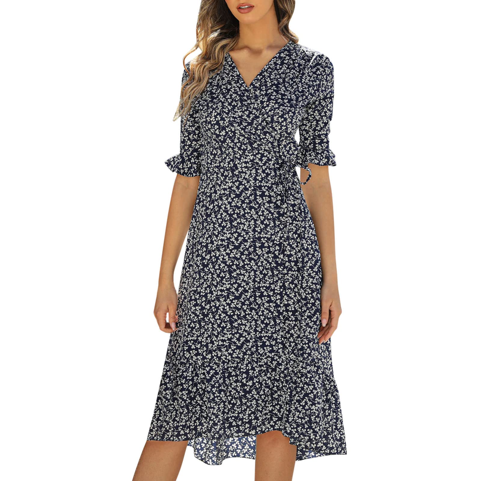 Raopuzi Women's Floral Printed Bohemian Sun Dress - Casual V-Neck Short Hem Elegant Dress for Summer Beach, Vacation & Outdoor Activities