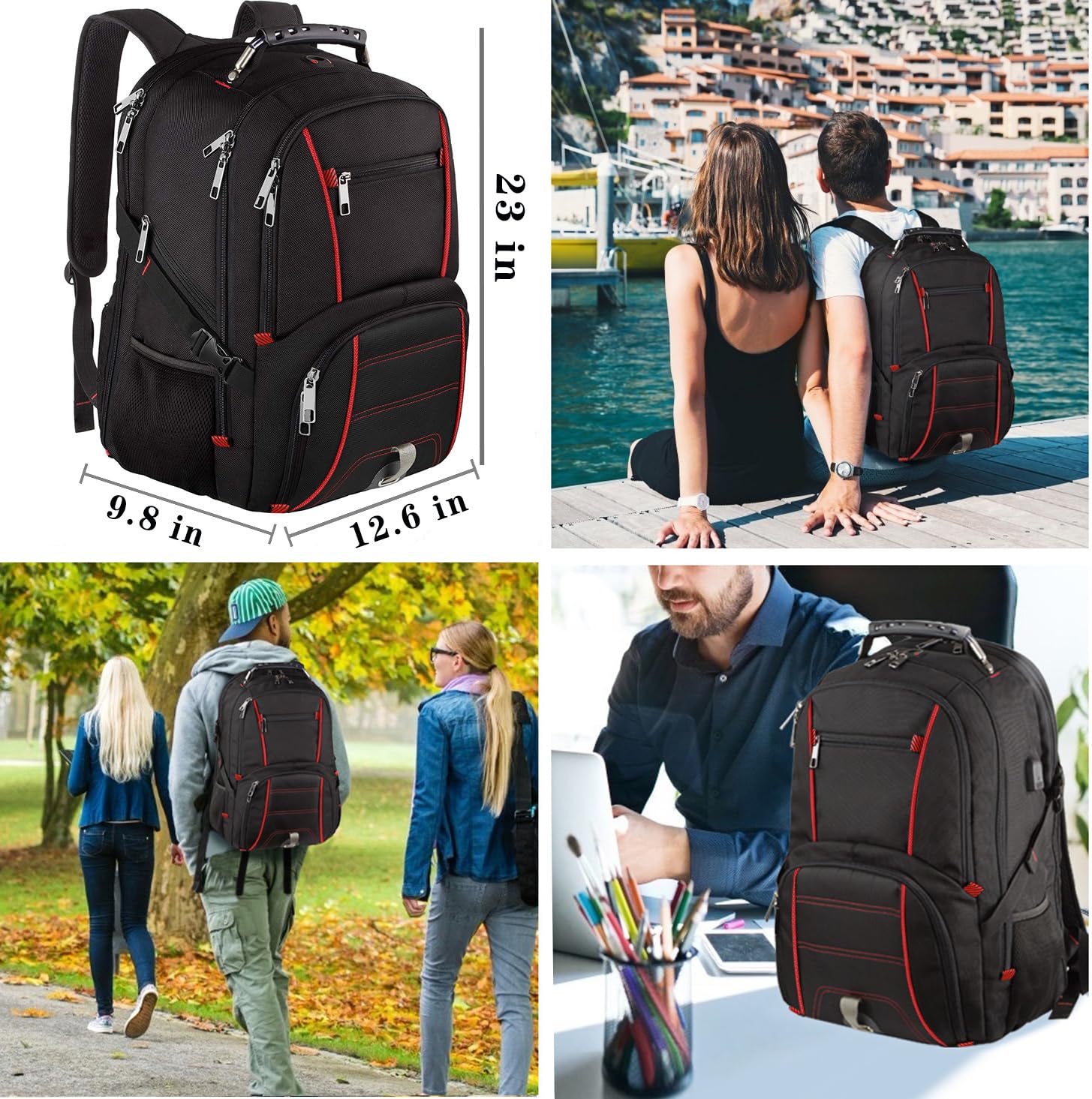 LTINVECK Extra Large Travel Laptop Backpack for Men & Women - TSA Friendly Business Backpack with USB Charging Port & RFID Protection - Fits 17 Inch Laptops - Perfect for Air Travel, Commuting & Office Use