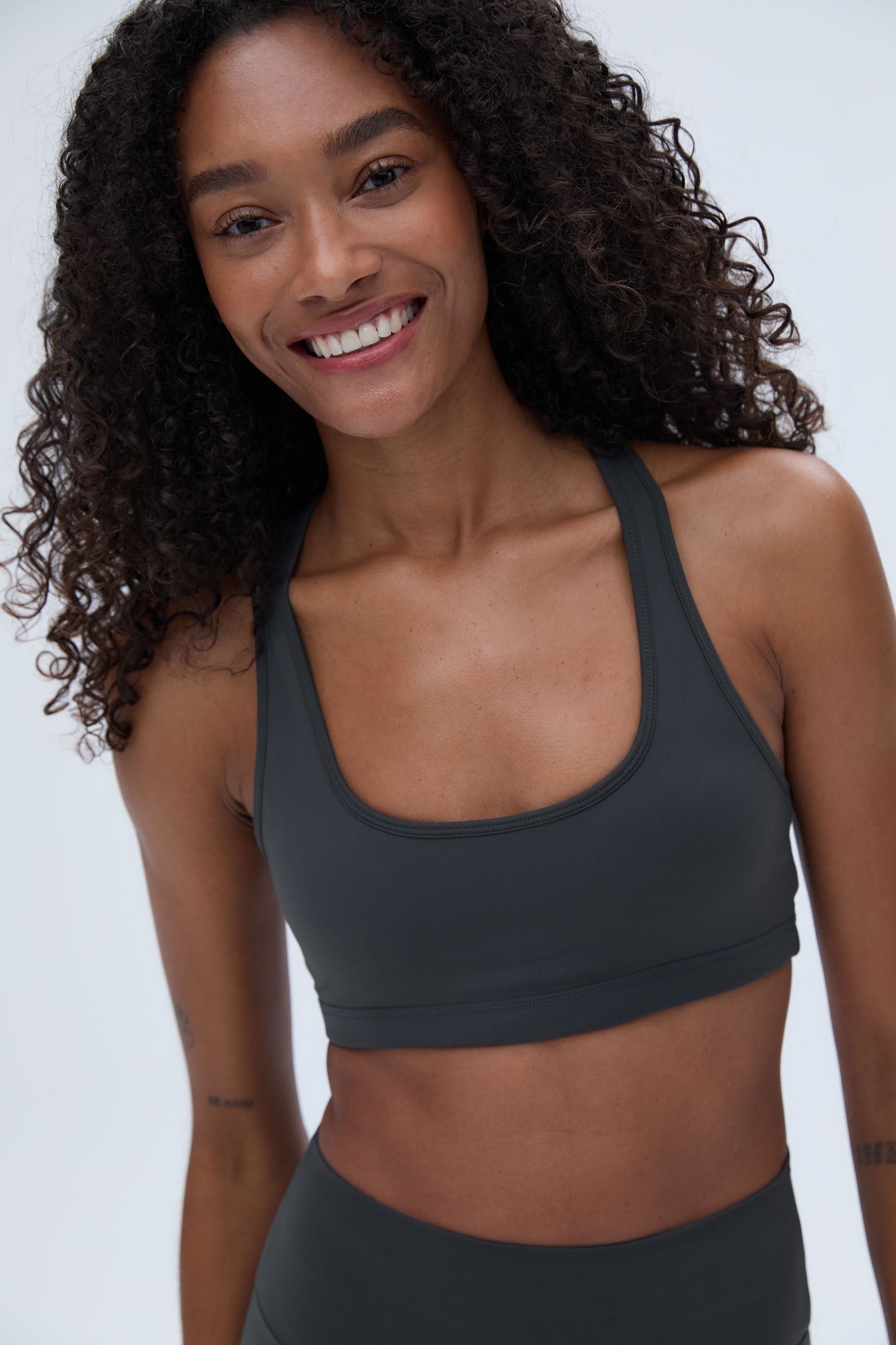 Ultimate Scoop Neck Racerback Sports Bra - Graphite Grey for Yoga, Running & Gym Workouts