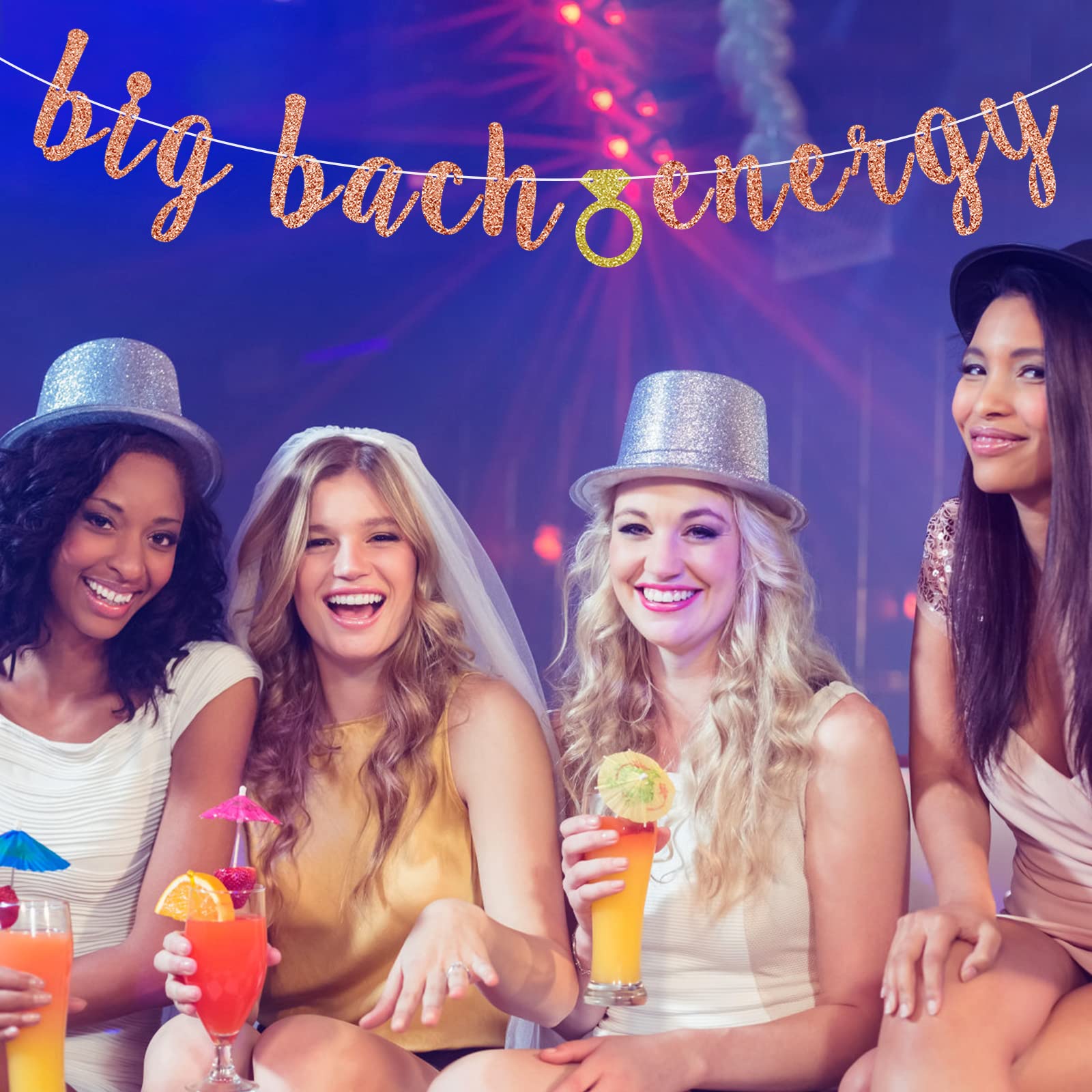 Big Bach Energy Banner - Rose Gold Glitter Bachelorette Party Decorations | Pre-Strung Bridal Shower Sign for Wedding, Hen Party & Girls Night | Perfect for Wall Decor & Photo Backdrops