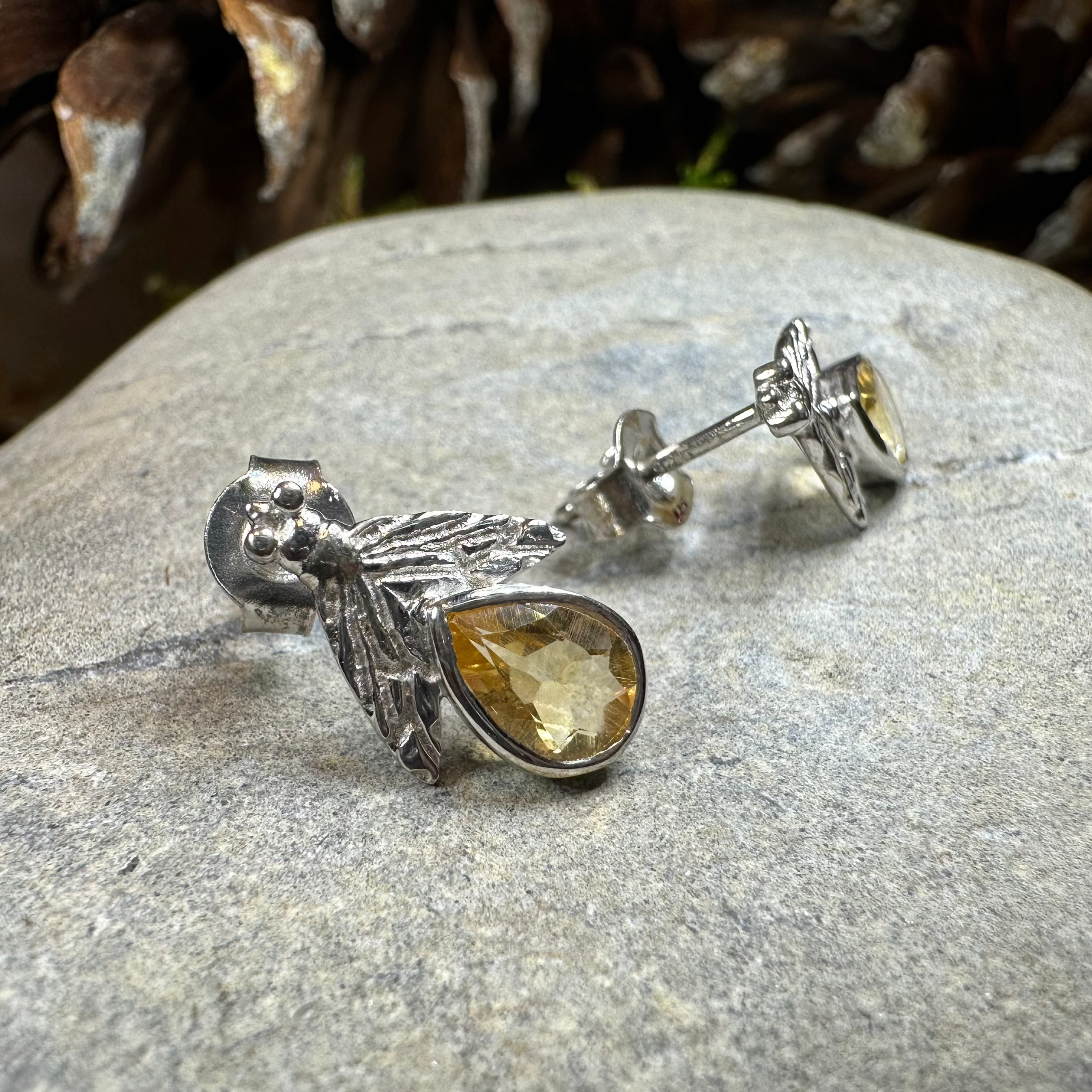 Natural Citrine Bee Stud Earrings for Women - 14K Gold Plated Handmade Jewelry - Perfect for Everyday Wear & Gift Giving