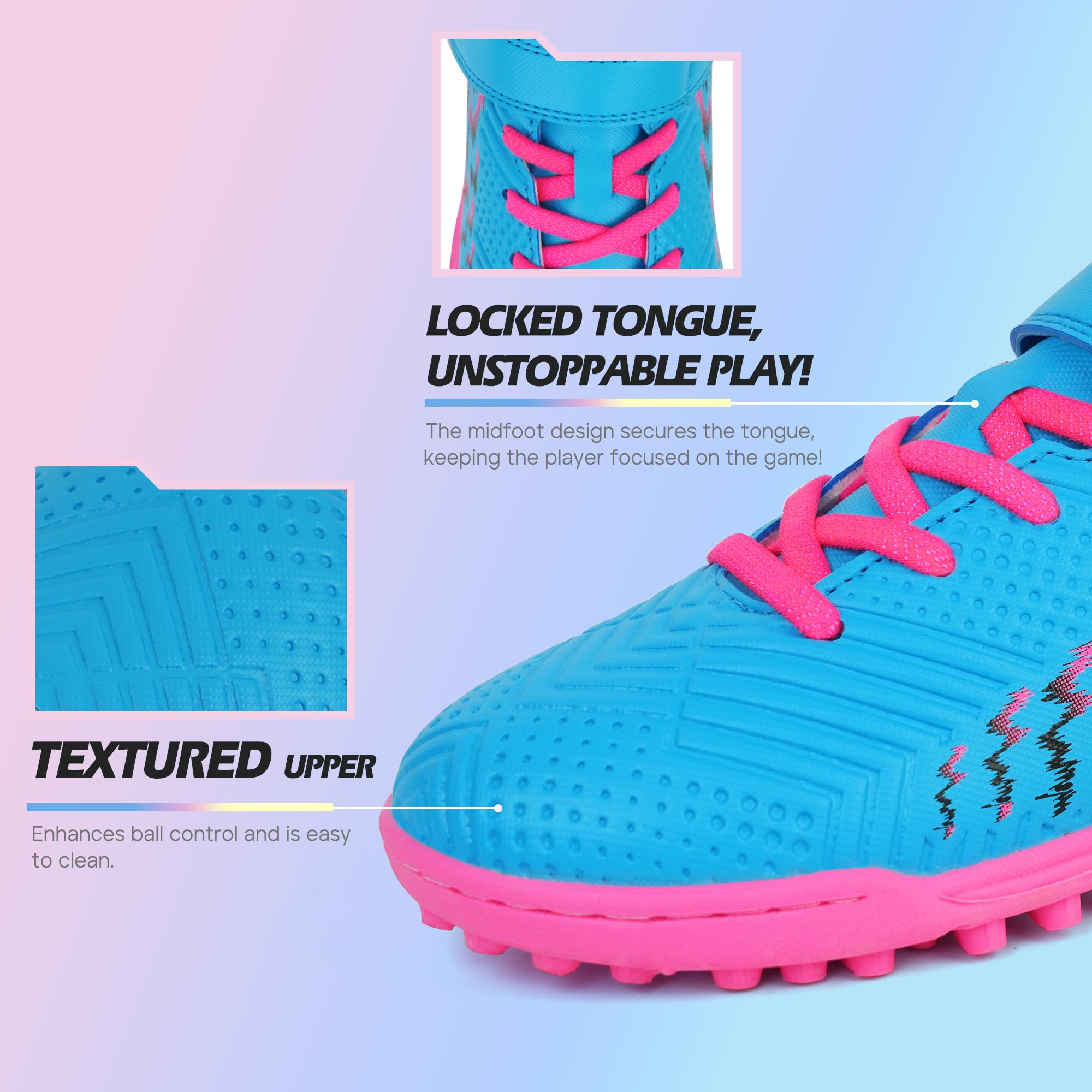 Brooman Kids Turf Soccer Shoes for Girls & Boys - Lightweight Indoor/Outdoor Football Cleats for Youth Training & Games - Perfect for Artificial Grass, Gym Floors & Backyard Play