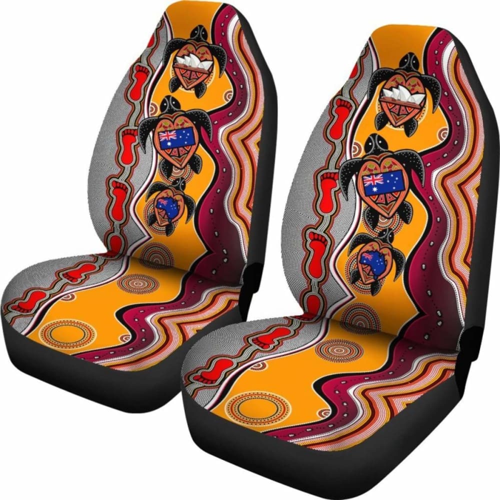 Authentic Australian Aboriginal Car Seat Covers - Turtle & Sydney Opera Dot Art with Flag Design | Durable Custom Fit for Cars, SUVs & Trucks | Perfect for Road Trips & Cultural Enthusiasts