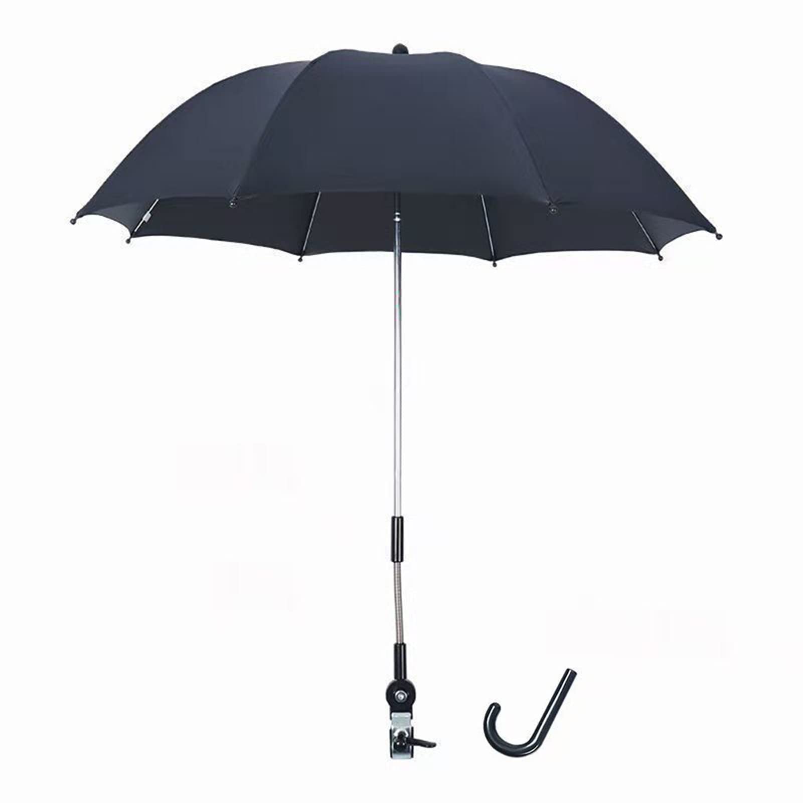 EEUK Baby Stroller Sunshade Umbrella - 360° Adjustable UV Protection Canopy with Secure Clamp for Strollers, Prams & Beach Chairs (Black) | Perfect for Outdoor Walks, Park Visits & Beach Trips