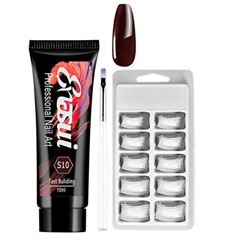 15ml Poly Extension Nail Gel Kit - Builder Gel for Nail Extensions, Salon Professional Set with Nail Tips & Brushes - Quick Building Nail Gel (Wine Red) - Perfect for DIY Nails, Home Manicures & Salon Use