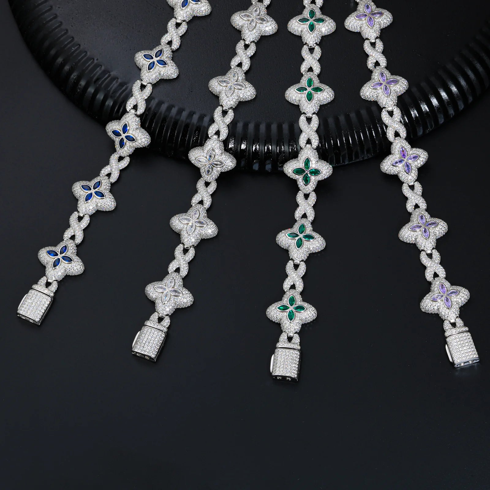 Moissanite Four Leaf Clover Infinity Link Bracelet for Women - 925 Sterling Silver Jewelry Gift for Birthday, Anniversary & Everyday Wear