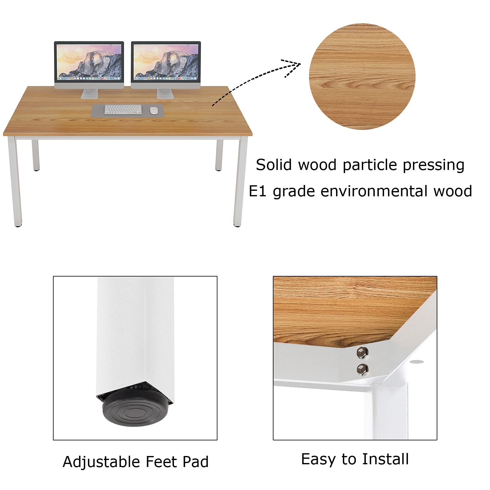 SogesPower 47.2 Inch Modern Computer Desk - Sturdy Study Table & Laptop Workstation for Home Office (Teak White) | Perfect for Remote Work, Online Classes & Gaming Setup