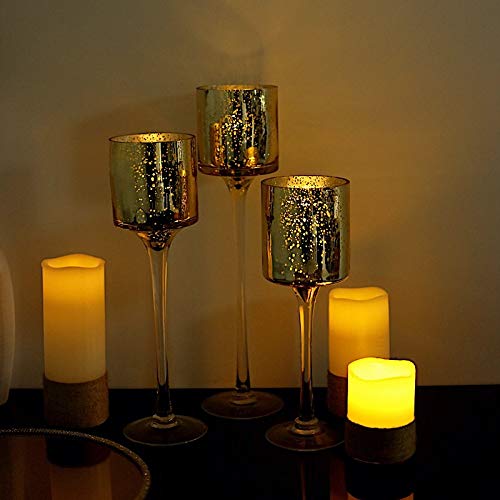 3-Pack Gold Raised Cylinder Glass Vases - Elegant Centerpieces & Candle Holders for Wedding, Dining Table, Home Decor - Bulk Wholesale Supplies