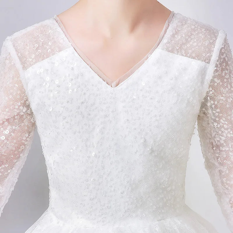 Elegant Long Sleeve Lace Flower Girl Dress for Weddings - Princess Party Gown for Special Occasions, Birthday Celebrations & Formal Events