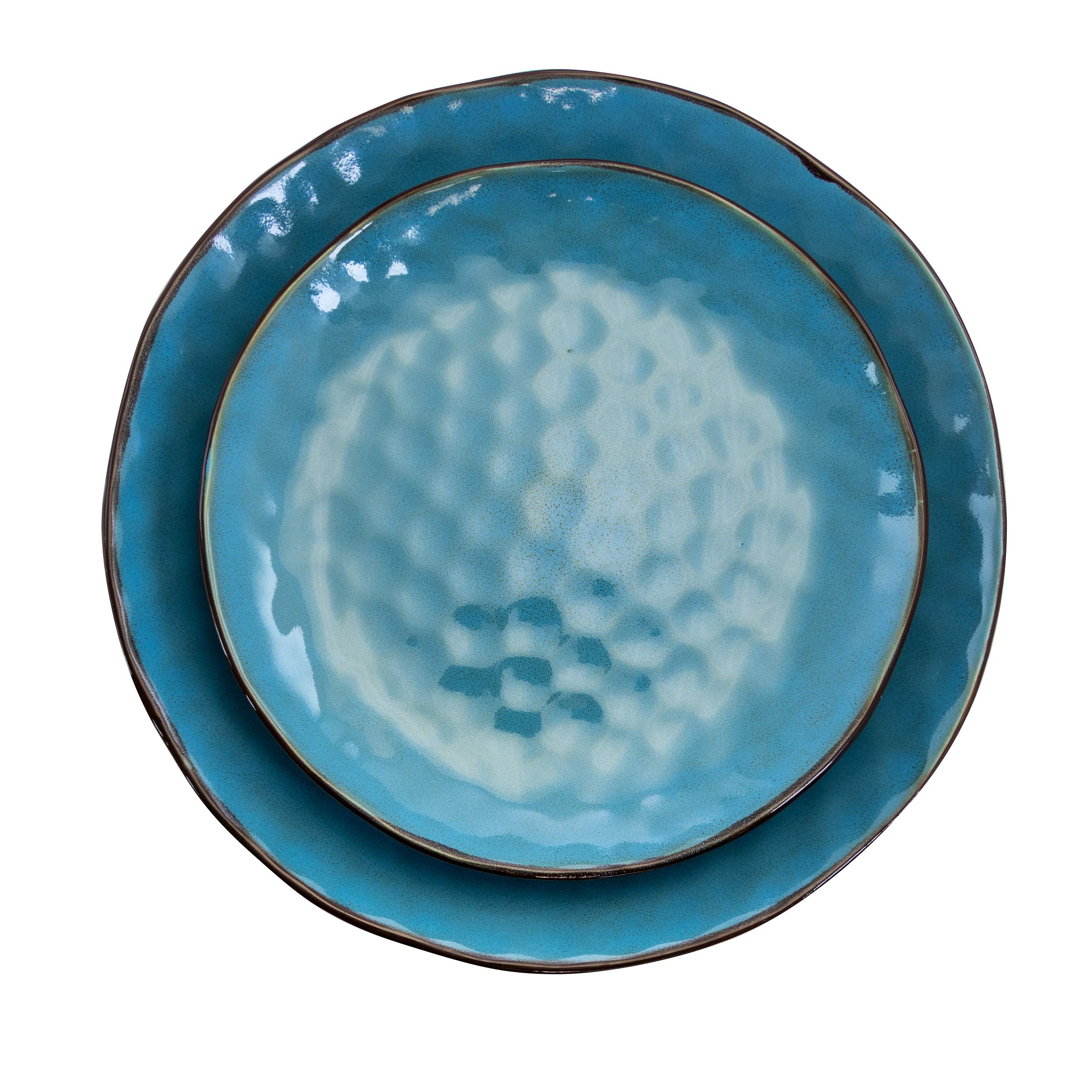 Elama Sea Glass 16-Piece Round Stoneware Dinnerware Set in Turquoise - Elegant Dinner Plates, Bowls & Mugs for Home, Restaurant, or Beachside Dining