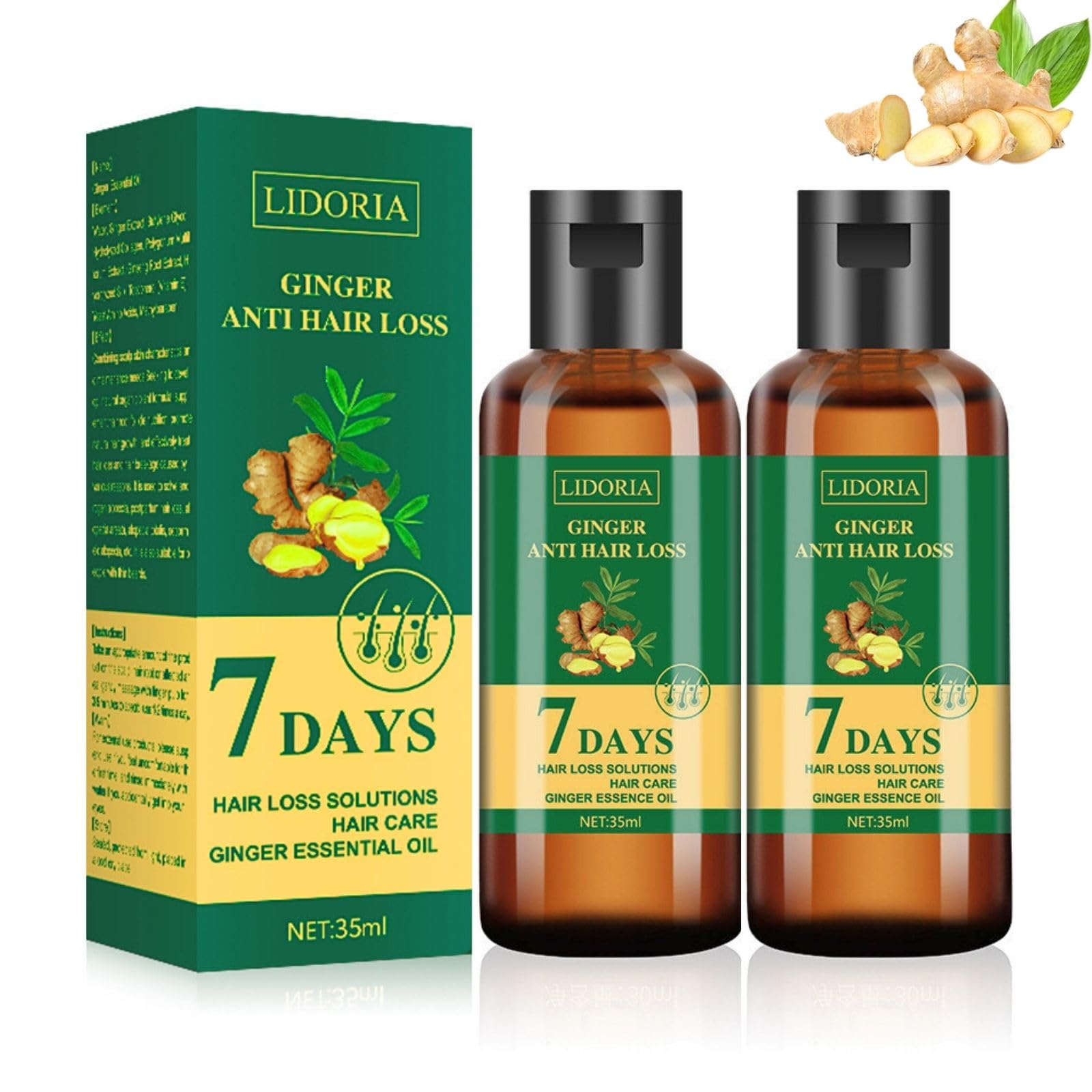 2PCS Lidoria Ginger Anti Hair Loss Oil - Natural Hair Growth Serum for Thicker, Stronger Hair - Nourishes Hair Roots & Scalp - Perfect for Daily Hair Care & Scalp Massage
