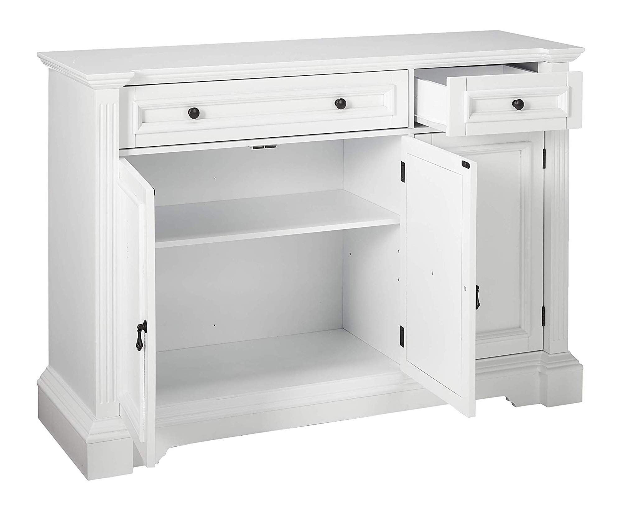 Modern Liam Sideboard Buffet Console Table with Storage Cabinets, Drawers & Shelves - White Wood - Perfect for Dining Room, Living Room & Entryway Storage