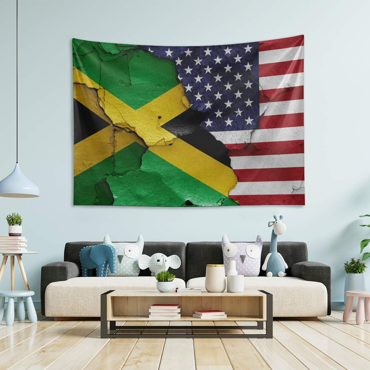 Jamaica & USA Flag Tapestry Wall Hanging - Large 60x50 Inch Bohemian Room Decor for Bedroom, Living Room, Dorm | Vibrant Cultural Home Decor & Hippie Aesthetic Wall Art