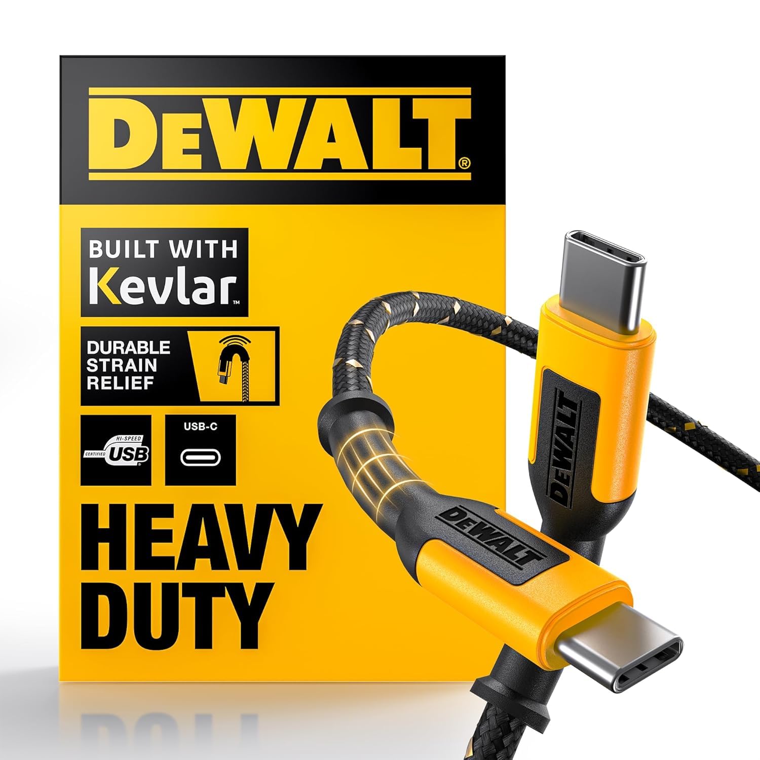 DEWALT USB C Charging Cable 6ft - Durable Braided USB-C to USB-C Fast Charging Cord | Compatible with MacBook Pro, Galaxy S23, iPad Pro & More | Perfect for Home, Office & Travel Charging