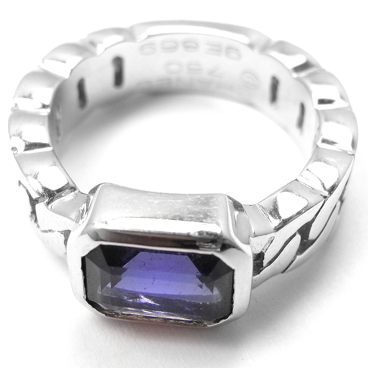 Authentic Chanel 18K White Gold Tanzanite Band Ring for Women - Luxury Tanzanite Jewelry Gift for Anniversary, Engagement & Special Occasions