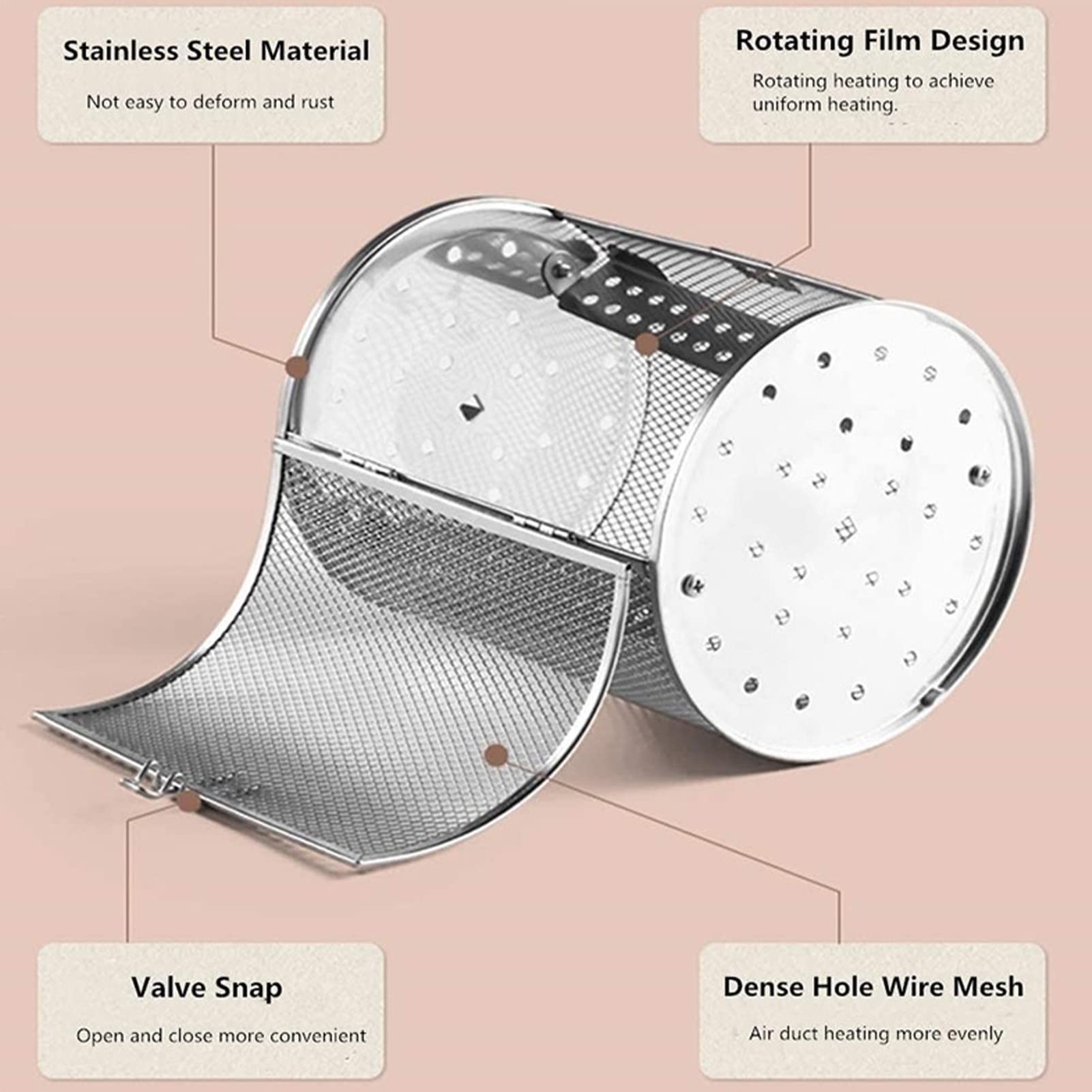 360 Degree Rotating Air Fryer Basket - Stainless Steel Grill Cage for Electric Oven (12x12x18cm) - Perfect for Healthy Frying, Roasting Nuts & Reheating Leftovers