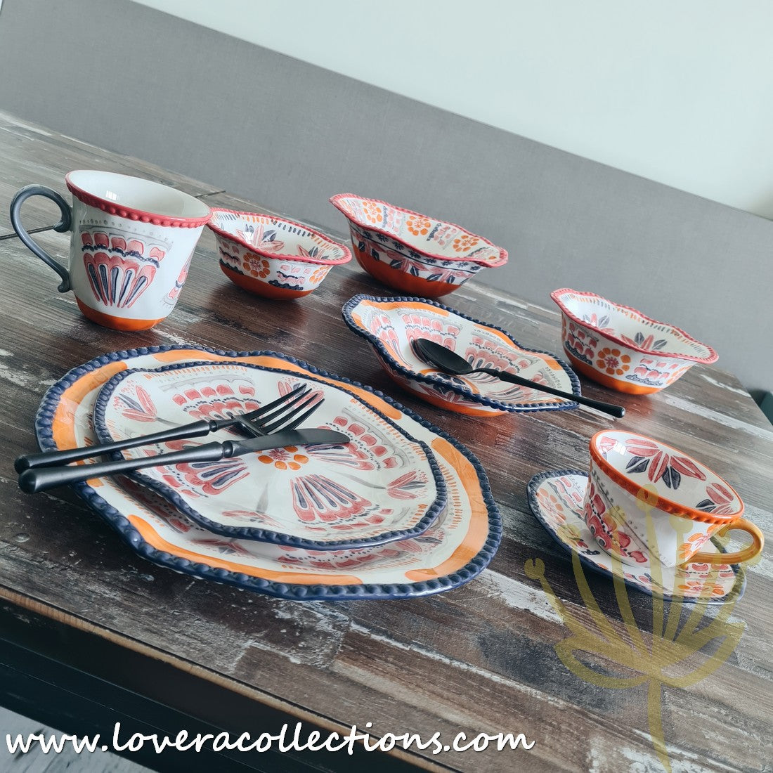 Afrocentric Orange Dinnerware Set - Elegant Ceramic Plates & Bowls for African-Themed Dining - Perfect for Family Dinners, Cultural Events & Restaurant Decor
