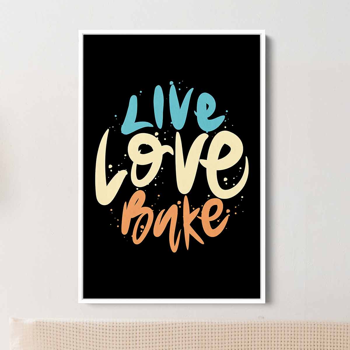 Black Live Love Bake Wall Art Canvas Print - Inspirational Kitchen Decor for Home, Office & Baking Enthusiasts