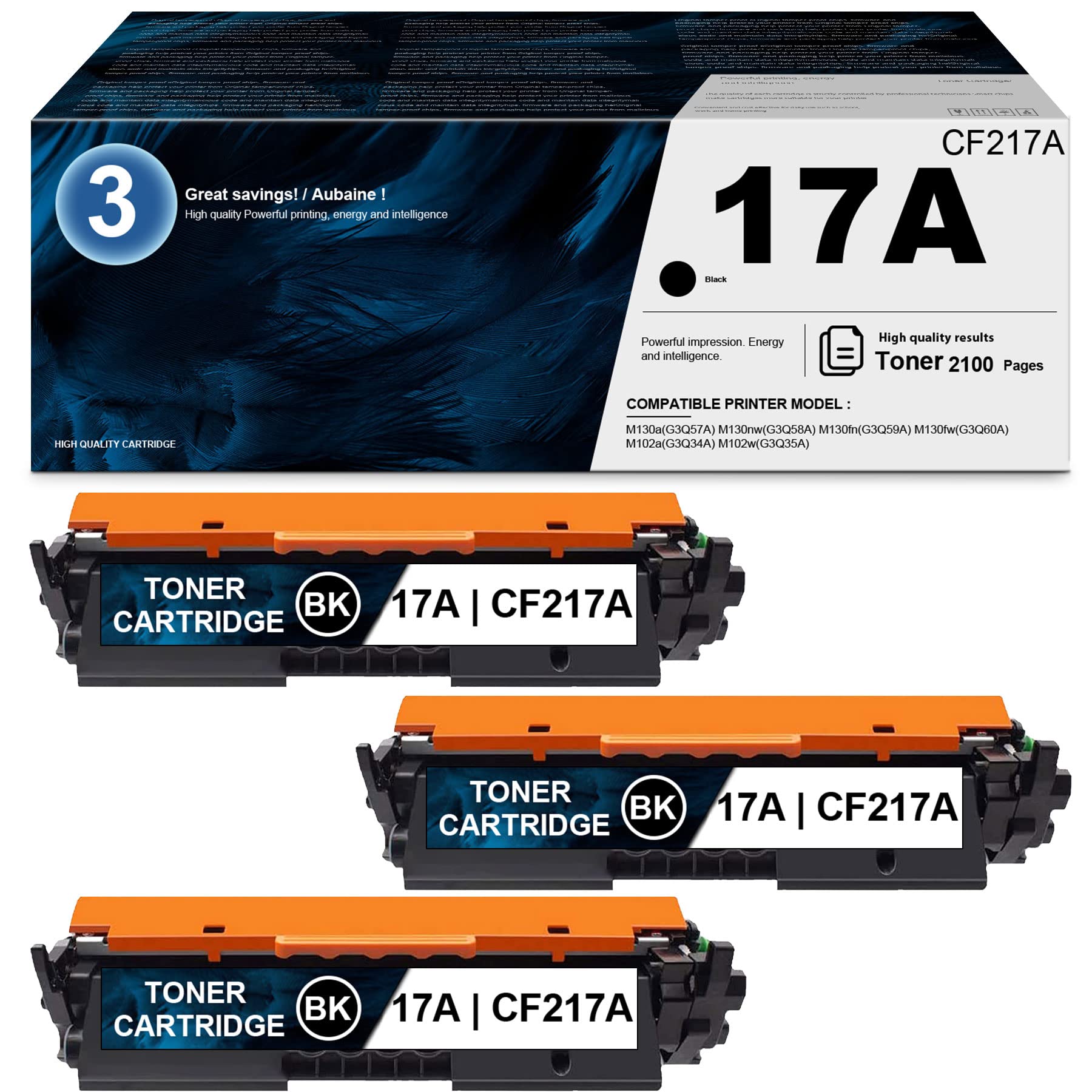 LVELIMIT 17A | CF217A Compatible Toner Cartridge (3-Pack, Black) - Replacement for HP M130fn (G3Q59A), M130a (G3Q57A), M130nw (G3Q58A), M130fw (G3Q60A), M102a (G3Q34A), M102w (G3Q35A) Printers | High-Quality Printing for Office & Home Use