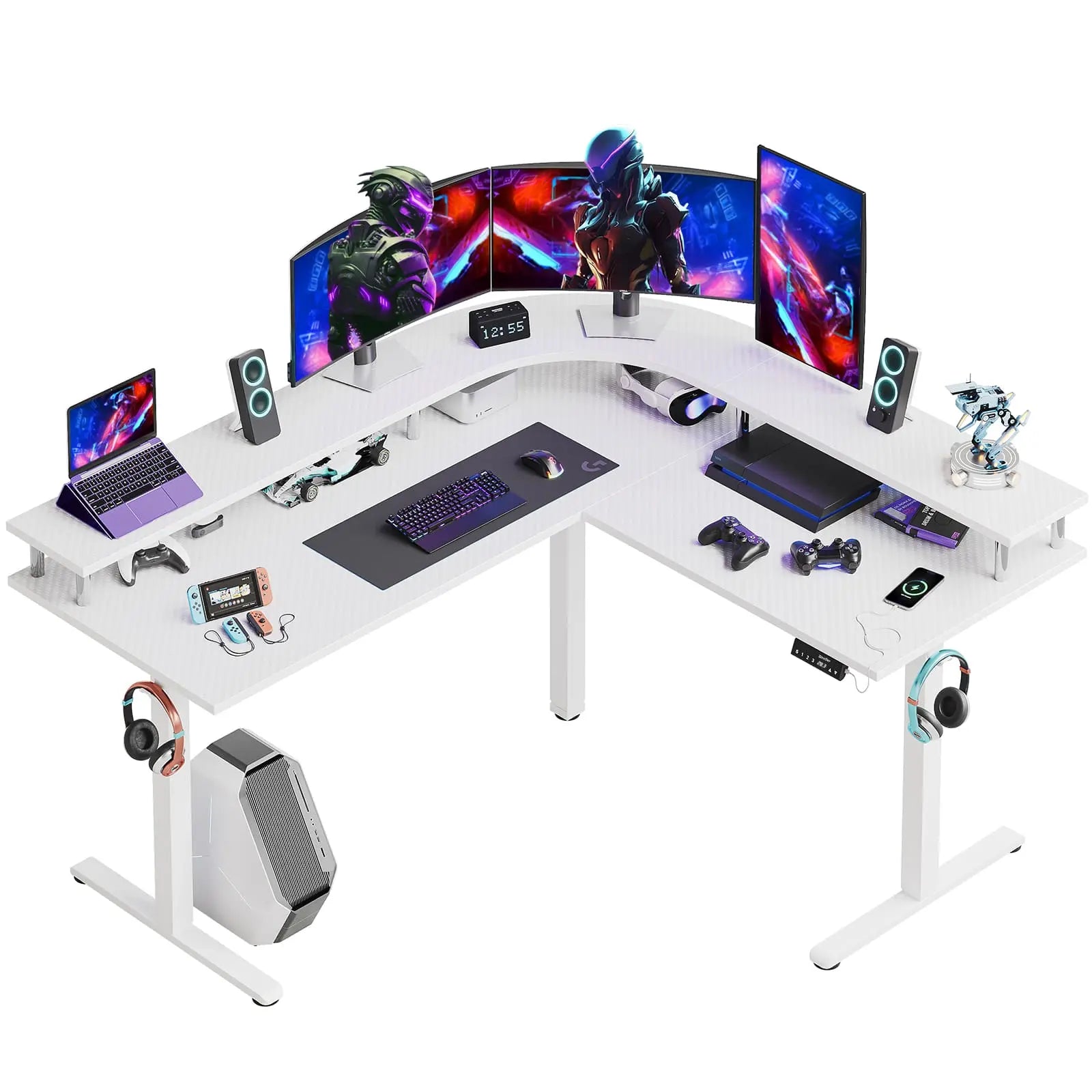 Bestier 63 Inch L-Shaped Electric Standing Desk with Monitor Stand - Adjustable Height Computer Workstation for Home Office, Gaming & Study (Black) - Perfect for Remote Work, Online Classes & Professional Workspaces