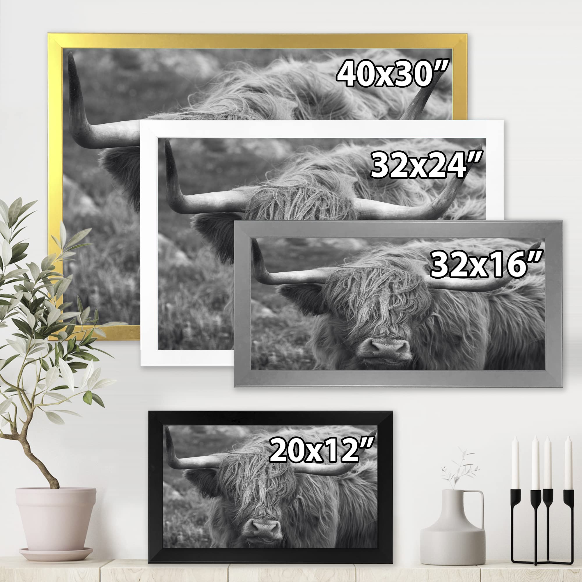 Scottish Highland Cow on Moorland - Farmhouse Framed Wall Art Decor for Living Room, Bedroom & Office