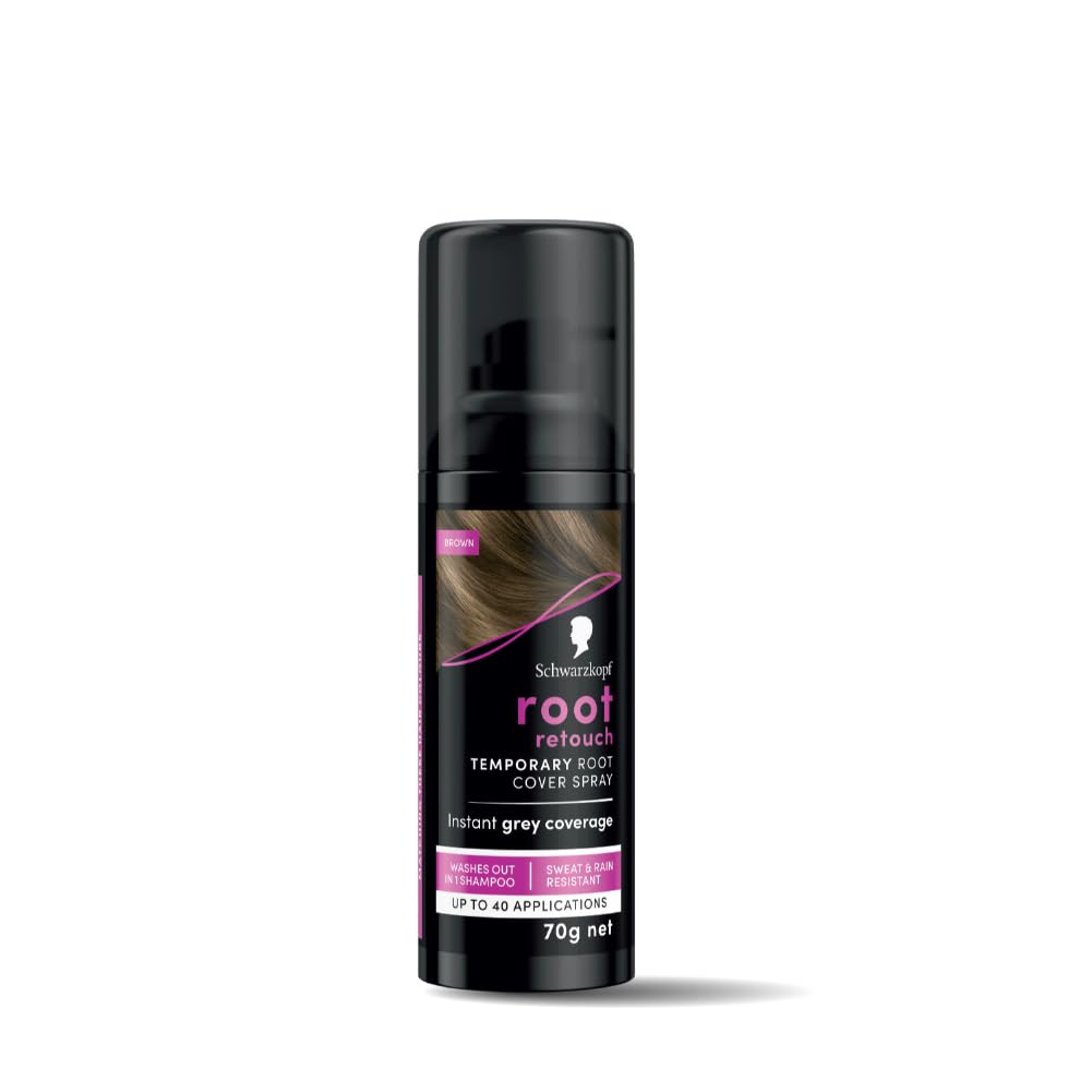 Schwarzkopf Root Retouch Instant Grey Hair Concealer Spray - Sweat & Rain Resistant Matte Finish for Perfect Coverage | 40 Quick Applications | Unisex for All Hair Types | Brown 120ml | Touch Up Roots Between Salon Visits & Special Occasions