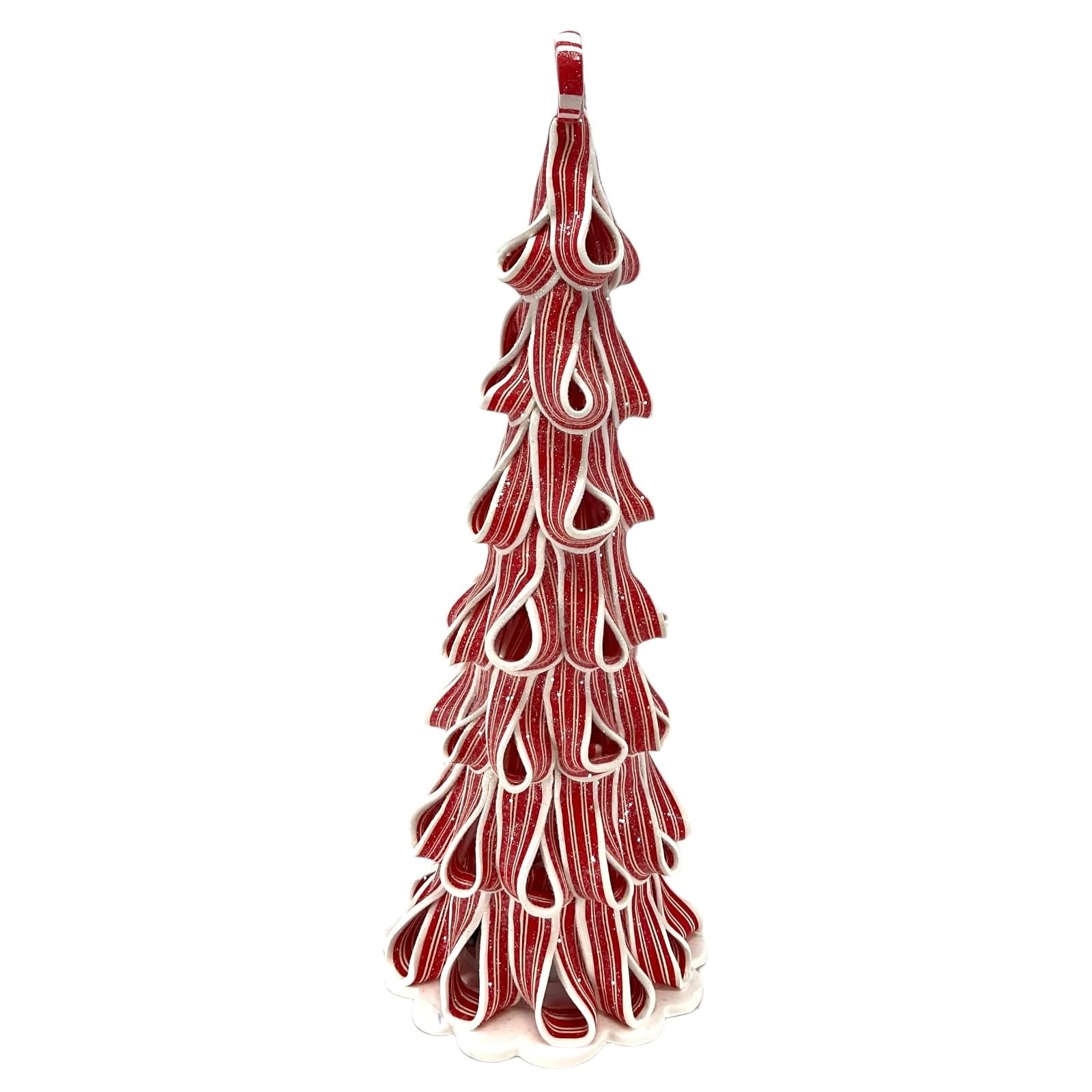 Gerson 2151020 Clay Dough Candy Cane Ribbon Christmas Tree - 13.5 Inch Holiday Decoration for Home, Office & Festive Party Decor