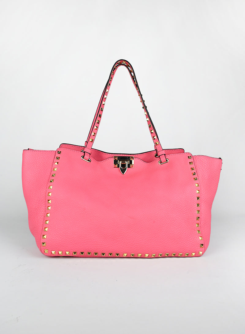 Valentino Rockstud Leather Tote Bag in Pink - Stylish Designer Handbag for Women, Perfect for Work, Travel & Everyday Use