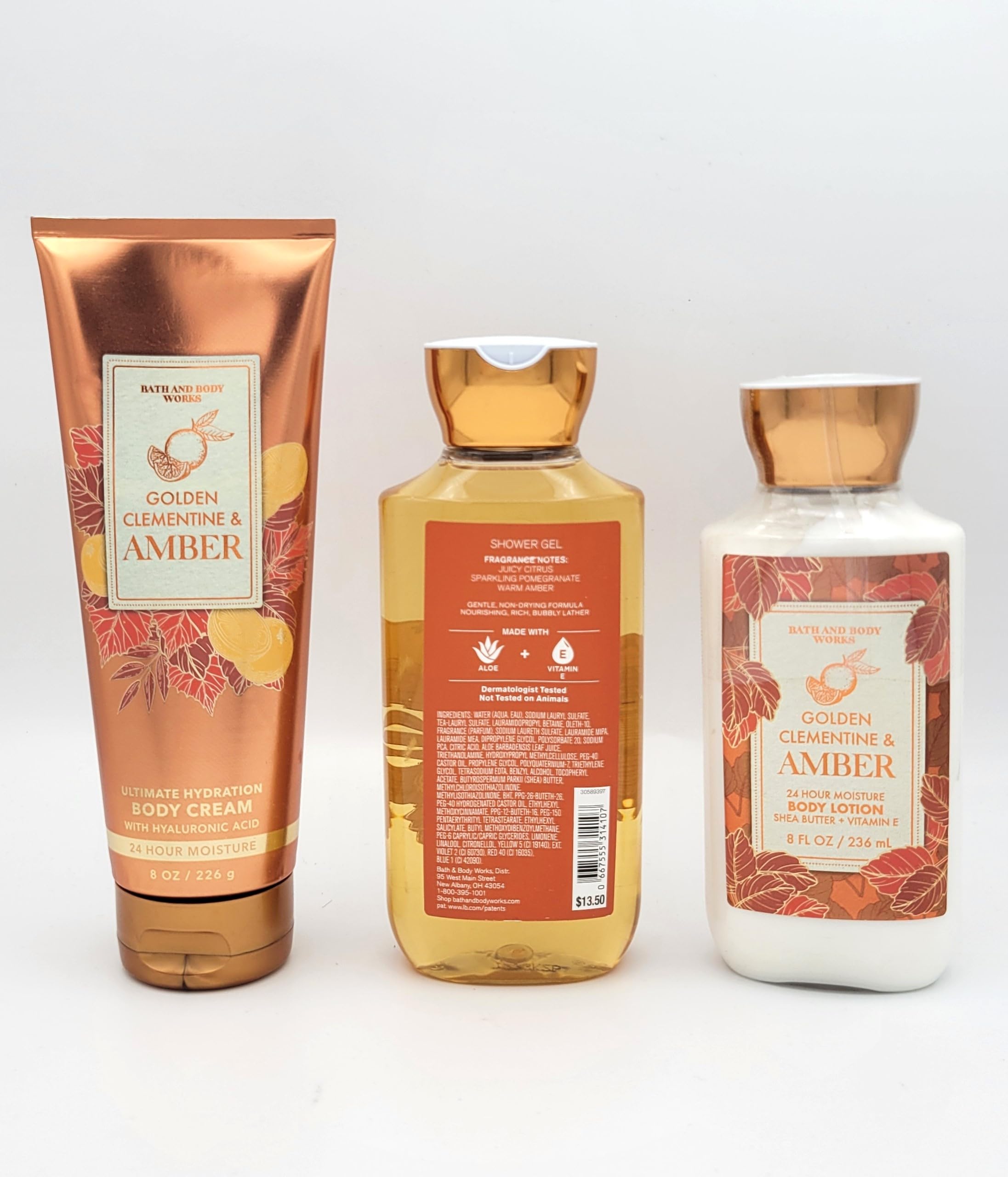 Golden Clementine & Amber Bath Set - Luxurious Body Cream, Shower Gel & Body Lotion Gift Set for Women | Perfect for Spa Day, Relaxation & Self-Care Gifts