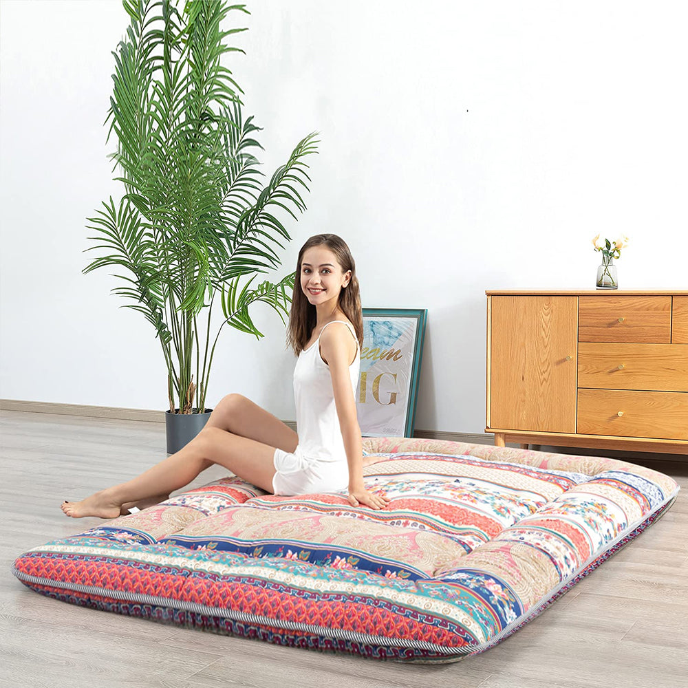 MAXYOYO Floor Mattress - Japanese Bohemian Style Futon Mattress for Adults & Kids | Foldable Floor Bed for Guest Room, Dorm, Camping & Yoga