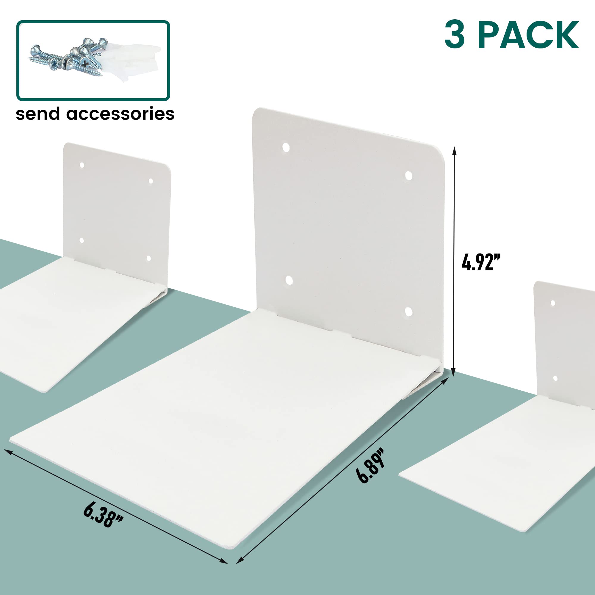 Floating Bookshelves Wall Mounted - Heavy Duty Steel, White 3-Pack - Perfect for Bedroom & Office Storage